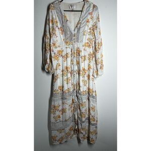 Audrey Parks Francesca’s Bohemian Floral Print Maxi Button Down Dress Size S